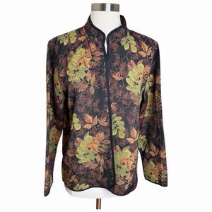Serengeti Tapestry Open Front Jacket Womens Large Leaf Print Reversible Boho